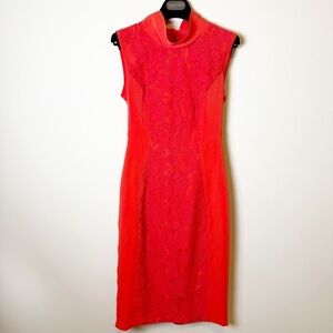 Reiss Lace Fit Red Orange Cocktail Dress Size 2